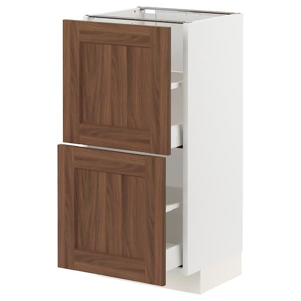 Ikea METOD / MAXIMERA - Base cabinet with 2 drawers, white Enköping/brown walnut effect, 40x37 cm