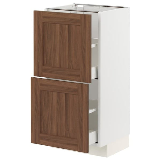 Ikea METOD / MAXIMERA - Base cabinet with 2 drawers, white Enköping/brown walnut effect, 40x37 cm