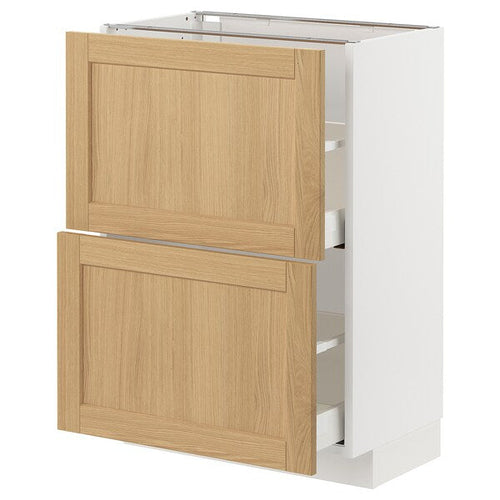 METOD / MAXIMERA - Base cabinet with 2 drawers, white/Forsbacka oak, 60x37 cm