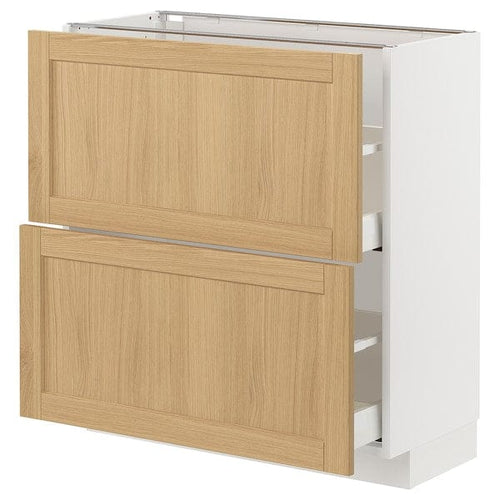 METOD / MAXIMERA base cabinet with 2 drawers, white/Forsbacka oak, 80x37 cm