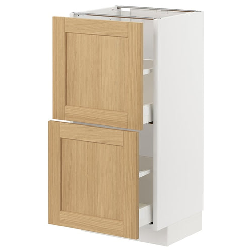METOD / MAXIMERA - Base cabinet with 2 drawers, white/Forsbacka oak, 40x37 cm