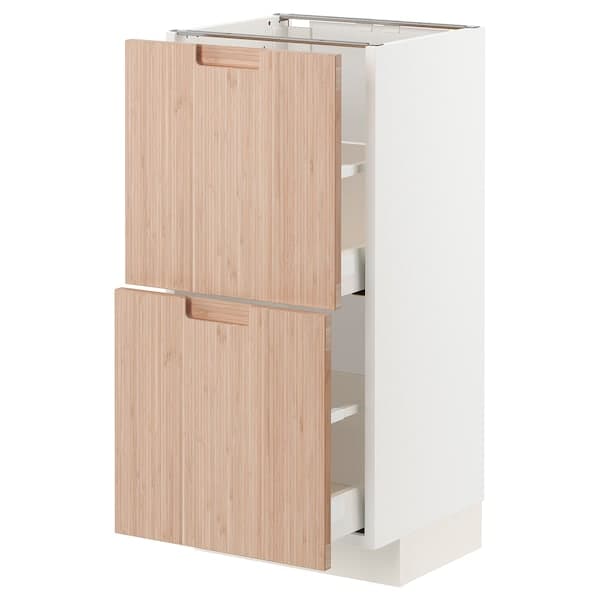 METOD / MAXIMERA - Base cabinet with 2 drawers, white/Fröjered light bamboo , 40x37 cm - best price from Maltashopper.com 39330288