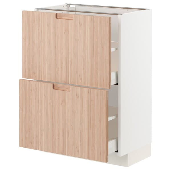 METOD / MAXIMERA - Base cabinet with 2 drawers, white/Fröjered light bamboo, 60x37 cm