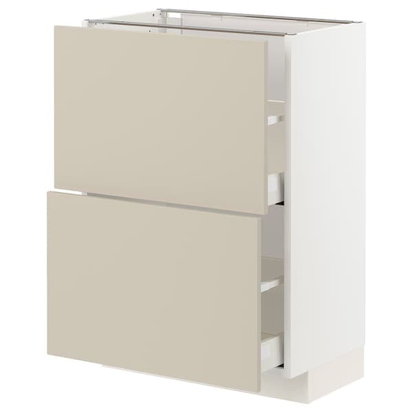 METOD / MAXIMERA - Base cabinet with 2 drawers, white/Havstorp beige