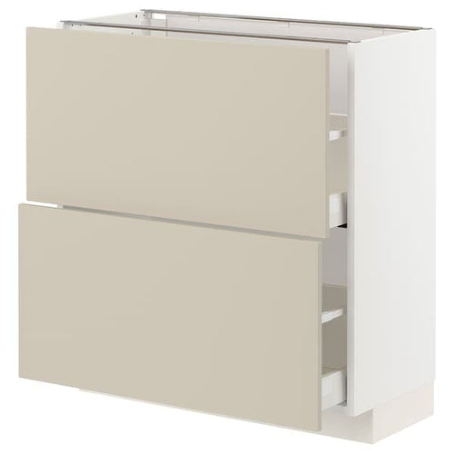 METOD / MAXIMERA - Base cabinet with 2 drawers, white/Havstorp beige, 80x37 cm