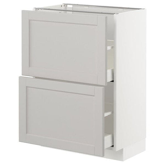 METOD / MAXIMERA - Base cabinet with 2 drawers, white/Lerhyttan light grey, 60x37 cm - best price from Maltashopper.com 79274515
