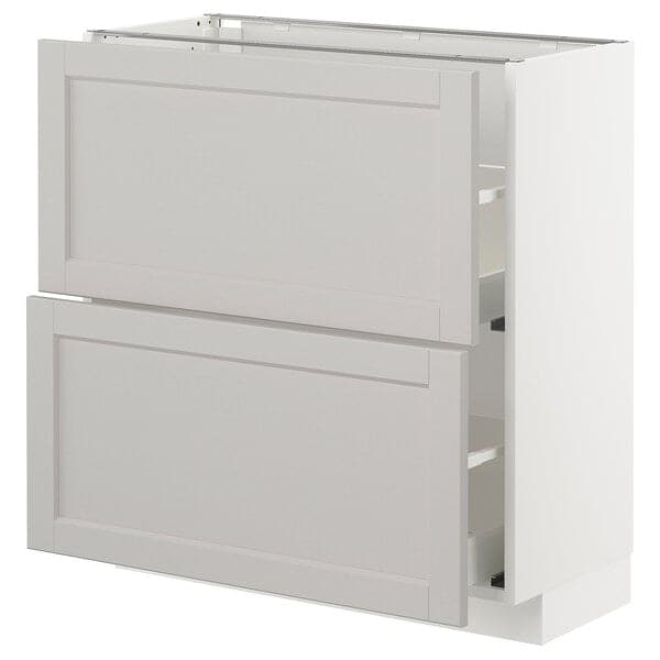 METOD / MAXIMERA - Base cabinet with 2 drawers, white/Lerhyttan light grey , 80x37 cm