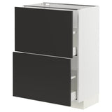 METOD / MAXIMERA base cabinet with 2 drawers, white/Nickebo matt anthracite, 60x37 cm