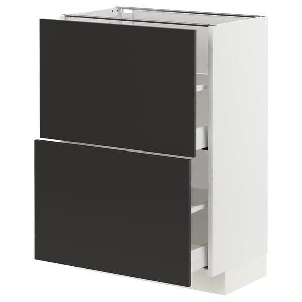 Ikea METOD / MAXIMERA - Base cabinet with 2 drawers, white/Nickebo matt anthracite , 60x37 cm