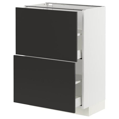 METOD / MAXIMERA - Base cabinet with 2 drawers, white/Nickebo matt anthracite , 60x37 cm