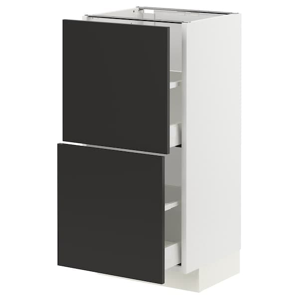 METOD / MAXIMERA - Base cabinet with 2 drawers, white/Nickebo matt anthracite , 40x37 cm