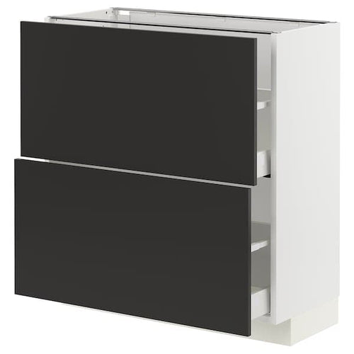 METOD / MAXIMERA - Base cabinet with 2 drawers, white/Nickebo matt anthracite , 80x37 cm