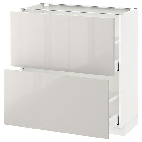 METOD / MAXIMERA - Base cabinet with 2 drawers, white/Ringhult light grey, 80x37 cm - best price from Maltashopper.com 19168650
