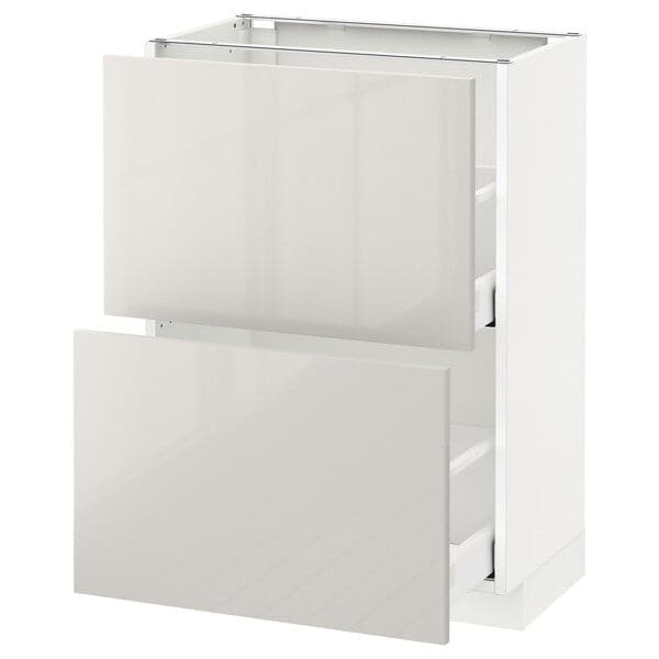 METOD / MAXIMERA - Base cabinet with 2 drawers, white/Ringhult light grey , 60x37 cm - best price from Maltashopper.com 59168648