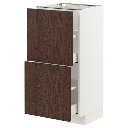 METOD / MAXIMERA - Base cabinet with 2 drawers, white/Sinarp brown , 40x37 cm