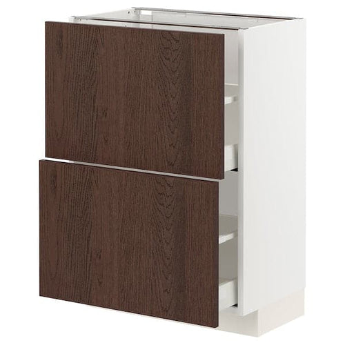 METOD / MAXIMERA - Base cabinet with 2 drawers, white/Sinarp brown , 60x37 cm