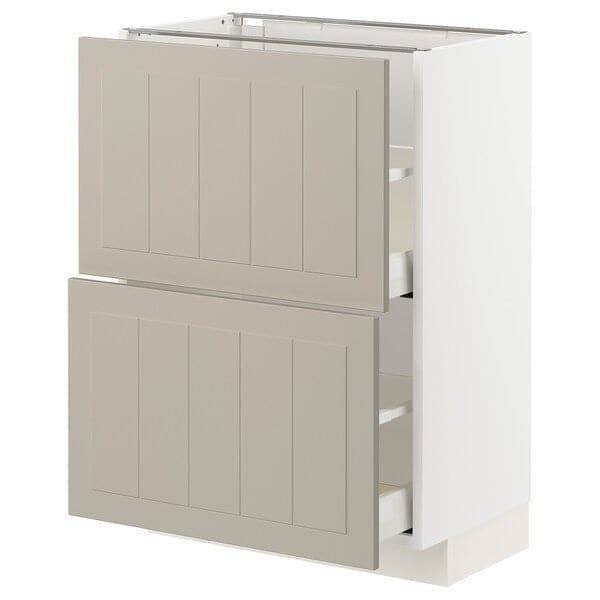 METOD / MAXIMERA - Base cabinet with 2 drawers, white/Stensund beige, 60x37 cm - best price from Maltashopper.com 59408139