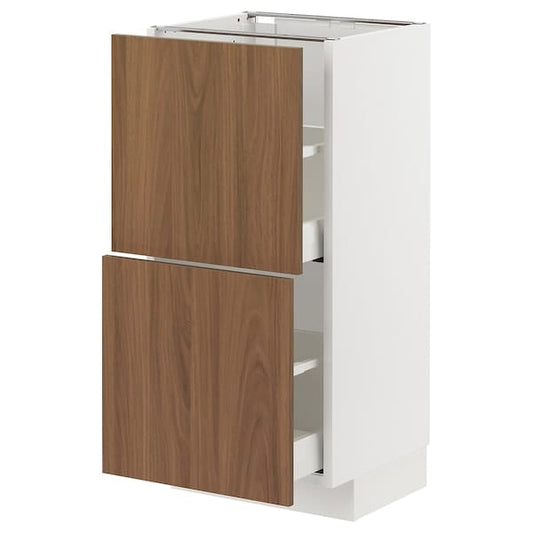 Ikea METOD / MAXIMERA - Base cabinet with 2 drawers, white/Tistorp brown walnut effect, 40x37 cm