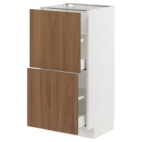 METOD / MAXIMERA - Base cabinet with 2 drawers, white/Tistorp brown walnut effect, 40x37 cm