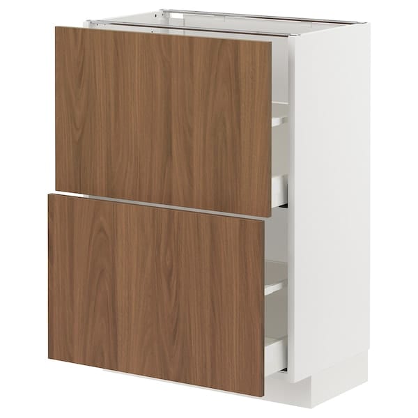 METOD / MAXIMERA - Base cabinet with 2 drawers, white/Tistorp brown walnut effect, 60x37 cm