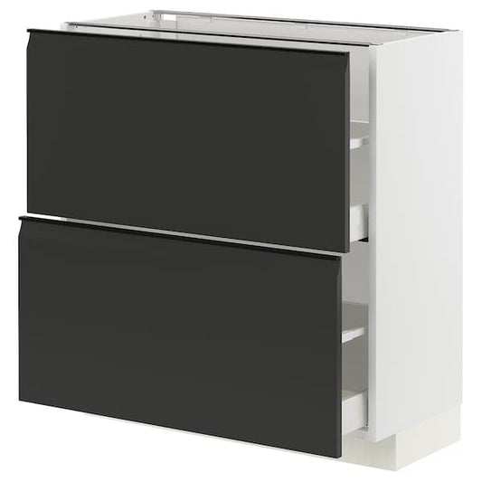 Ikea METOD / MAXIMERA - Base cabinet with 2 drawers, white/Upplöv matt anthracite, 80x37 cm