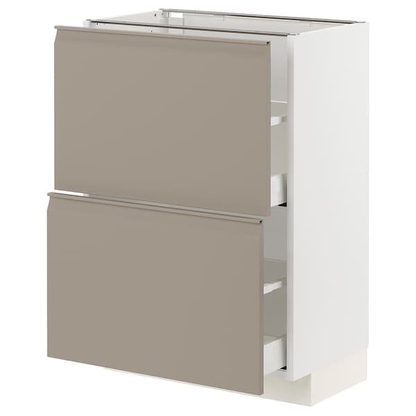 Ikea METOD / MAXIMERA - Base cabinet with 2 drawers, white/Upplöv matt dark beige, 60x37 cm