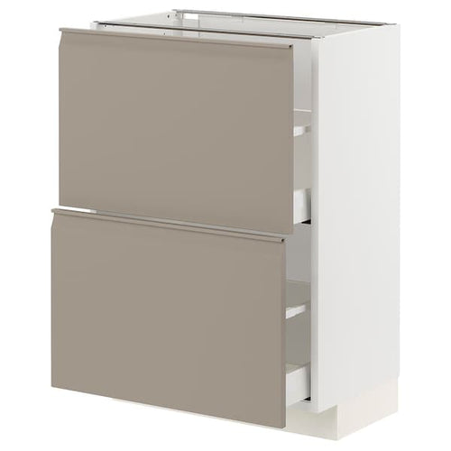METOD / MAXIMERA base cabinet with 2 drawers, white/Upplöv matt dark beige, 60x37 cm