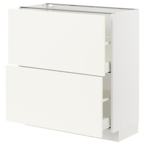 METOD / MAXIMERA - Base cabinet with 2 drawers, white/Vallstena white, 80x37 cm