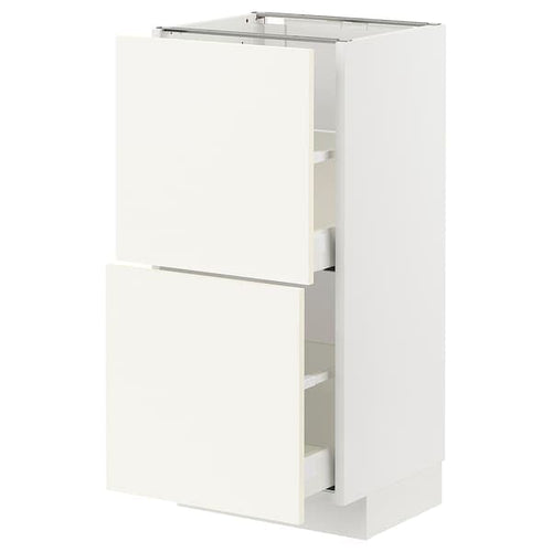 METOD / MAXIMERA - Base cabinet with 2 drawers, white/Vallstena white, 40x37 cm