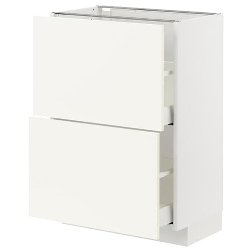 METOD / MAXIMERA - Base cabinet with 2 drawers, white/Vallstena white, 60x37 cm