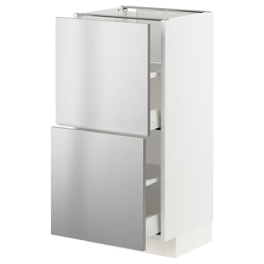 Ikea METOD / MAXIMERA - Base cabinet with 2 drawers, white/Vårsta stainless steel , 40x37 cm