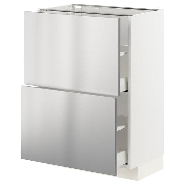 METOD / MAXIMERA - Base cabinet with 2 drawers, white/Vårsta stainless steel , 60x37 cm - best price from Maltashopper.com 89329961