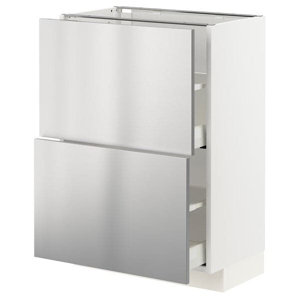 METOD / MAXIMERA - Base cabinet with 2 drawers, white/Vårsta stainless steel , 60x37 cm