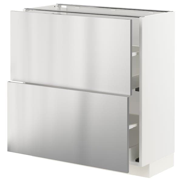 METOD / MAXIMERA - Base cabinet with 2 drawers, white/Vårsta stainless steel, 80x37 cm - best price from Maltashopper.com 29329964