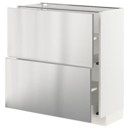 METOD / MAXIMERA - Base cabinet with 2 drawers, white/Vårsta stainless steel, 80x37 cm
