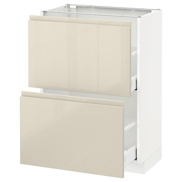 METOD / MAXIMERA - Base cabinet with 2 drawers, white/Voxtorp high-gloss light beige, 60x37 cm