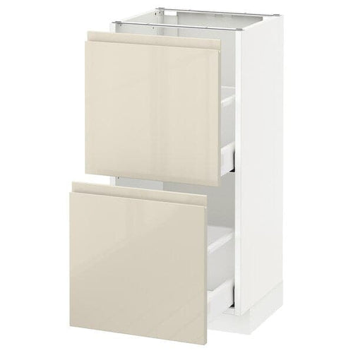 METOD / MAXIMERA - Base cabinet with 2 drawers, white/Voxtorp high-gloss light beige, 40x37 cm