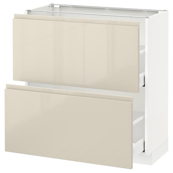 METOD / MAXIMERA - Base cabinet with 2 drawers, white/Voxtorp high-gloss light beige , 80x37 cm - best price from Maltashopper.com 39168277