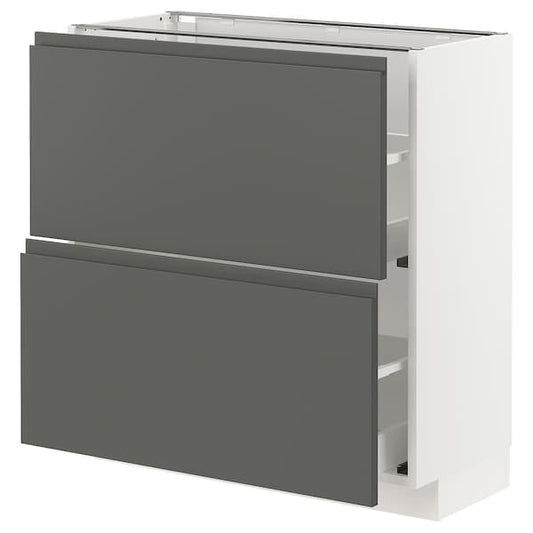 Ikea METOD / MAXIMERA - Base cabinet with 2 drawers, white/Voxtorp dark grey, 80x37 cm