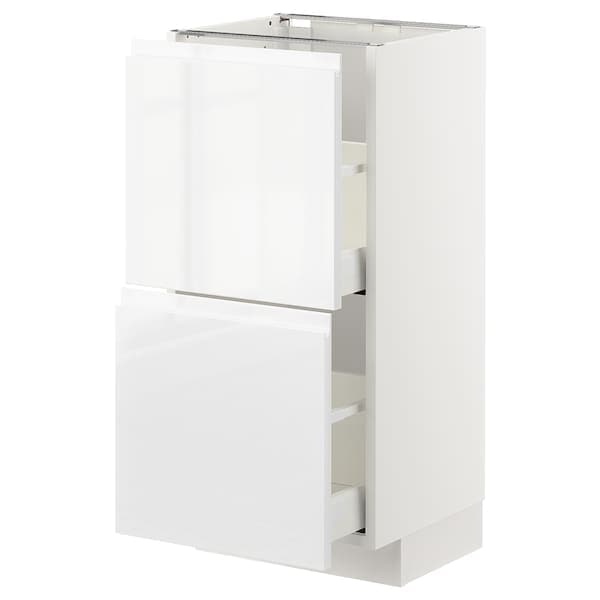 METOD / MAXIMERA - Base cabinet with 2 drawers, white/Voxtorp high-gloss/white, 40x37 cm - best price from Maltashopper.com 49255047