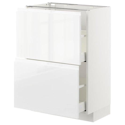 METOD / MAXIMERA - Base cabinet with 2 drawers, white/Voxtorp high-gloss/white, 60x37 cm - best price from Maltashopper.com 09255049