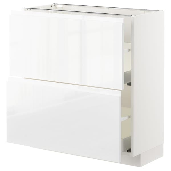 METOD / MAXIMERA - Base cabinet with 2 drawers, white/Voxtorp high-gloss/white, 80x37 cm