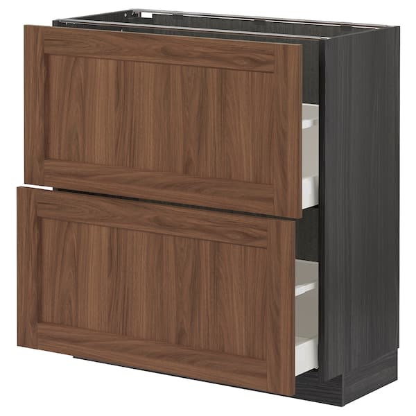 METOD / MAXIMERA - Base cabinet with 2 drawers, black Enköping/brown walnut effect, 80x37 cm - best price from Maltashopper.com 39476695