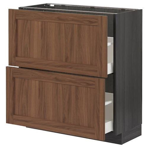 METOD / MAXIMERA - Base cabinet with 2 drawers, black Enköping/brown walnut effect, 80x37 cm
