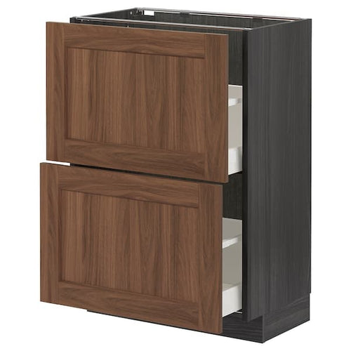 METOD / MAXIMERA - Base cabinet with 2 drawers, black Enköping/brown walnut effect, 60x37 cm