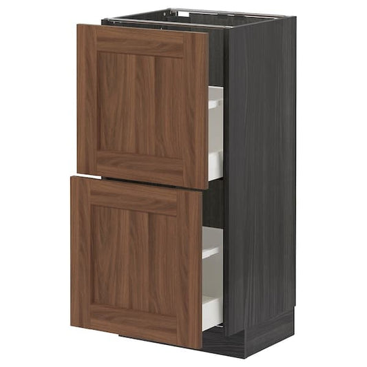 Ikea METOD / MAXIMERA - Base cabinet with 2 drawers, black Enköping/brown walnut effect, 40x37 cm
