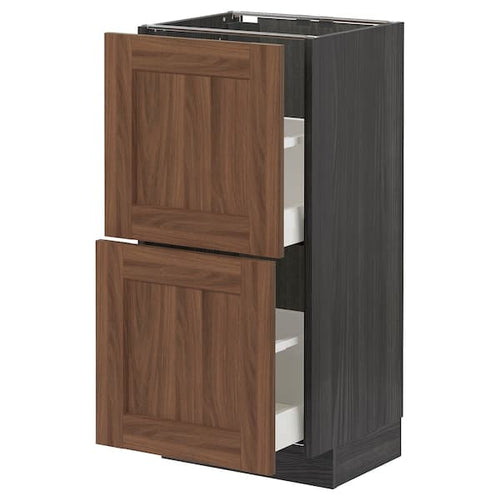 METOD / MAXIMERA - Base cabinet with 2 drawers, black Enköping/brown walnut effect, 40x37 cm