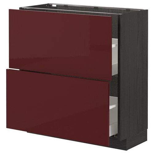 METOD / MAXIMERA - Base cabinet with 2 drawers, black Kallarp/high-gloss dark red-brown , 80x37 cm