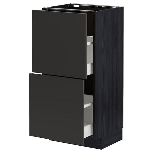 METOD / MAXIMERA - Base cabinet with 2 drawers, black/Nickebo matt anthracite, 40x37 cm