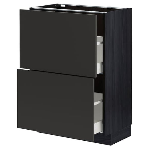 METOD / MAXIMERA - Base cabinet with 2 drawers, black/Nickebo matt anthracite, 60x37 cm